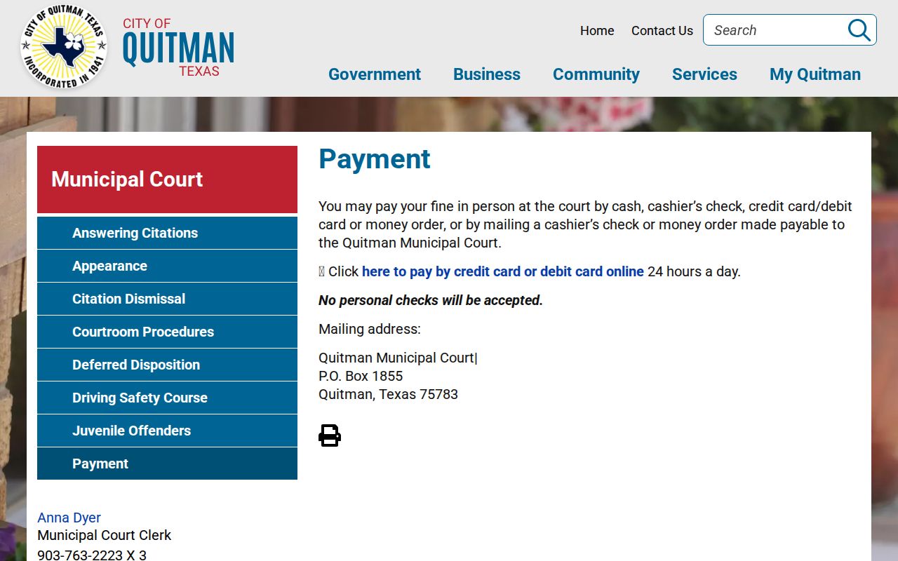 Quitman court docket municipal ticket payment channels
