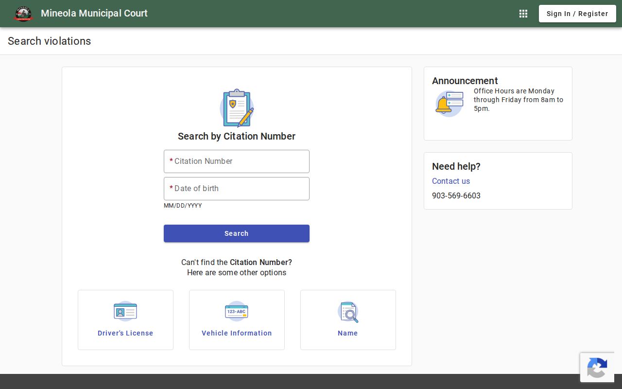 Mineola court docket citation search tabs