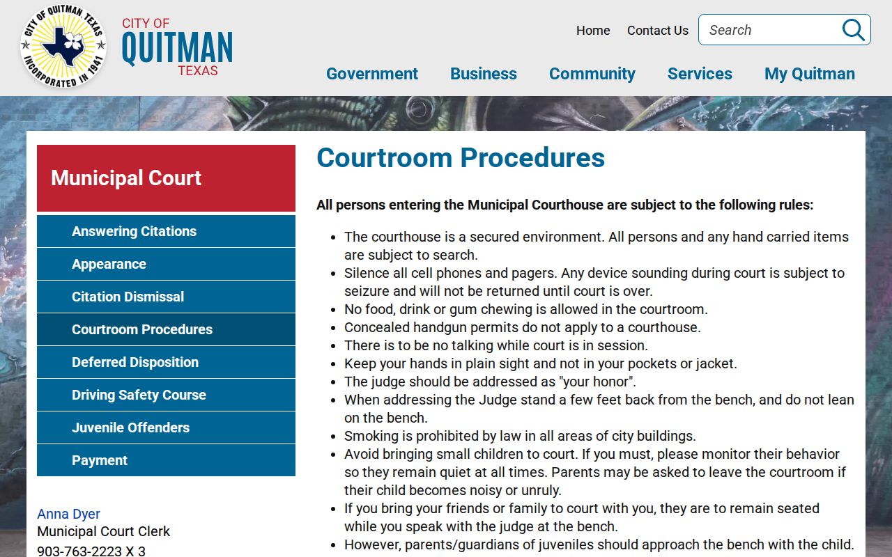 Quitman court docket courtroom security and device procedures