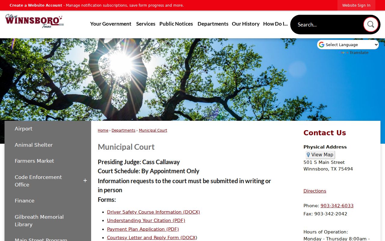 Winnsboro court docket and municipal court forms page