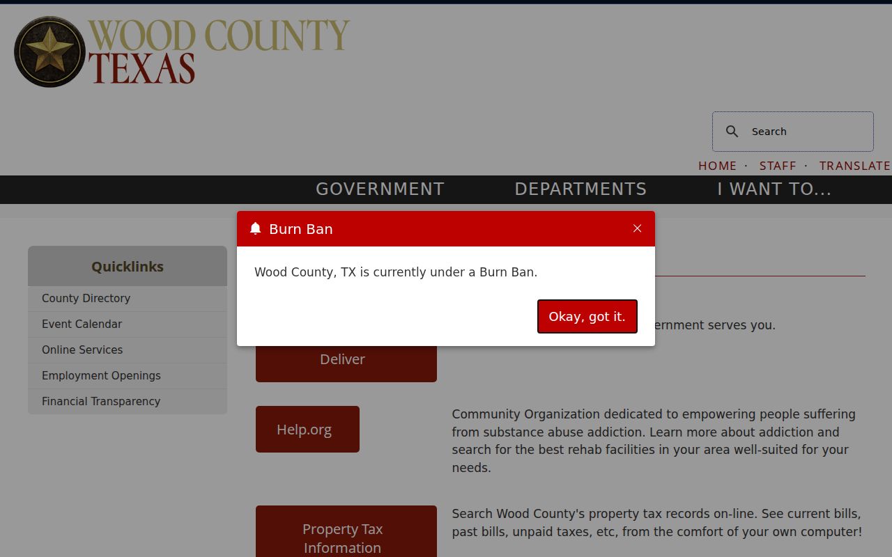 Wood County online services directory with judicial record links